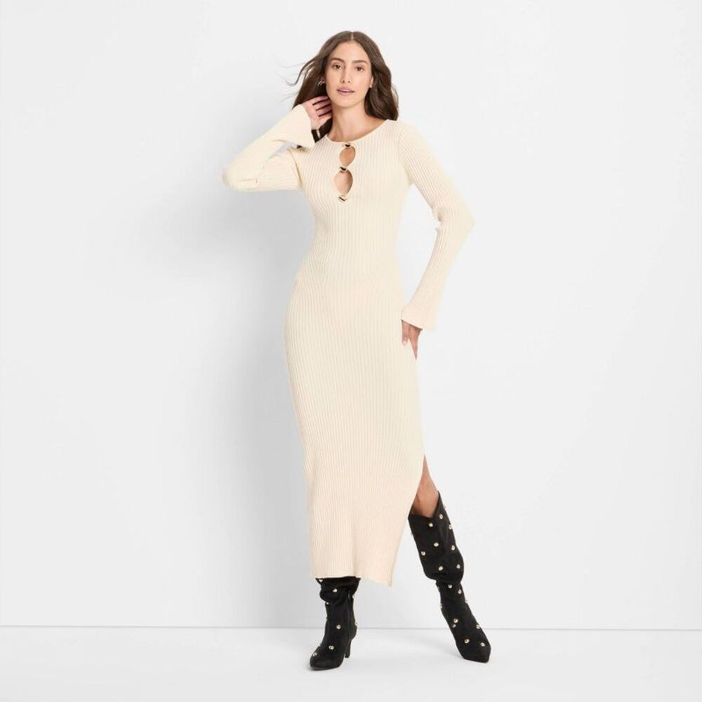 Women's Ribbed Maxi Dress - Future Collective Cream S